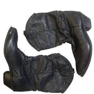 Vintage Dingo Black Leather Slouch Western Boots Women's Size 6 metal toe detail